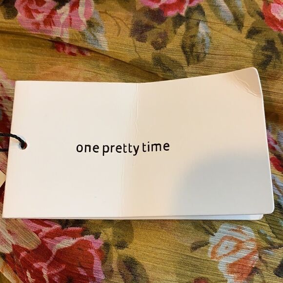 OPT Wick smocked chiffon gold and pink midi dress - Picture 9 of 11